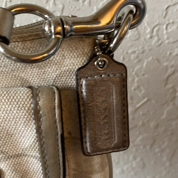 Coach:Cream/Beige/Gray Swing Crossbody Bag-Adjustable Strap-wet look-Silver tone - Picture 3 of 16